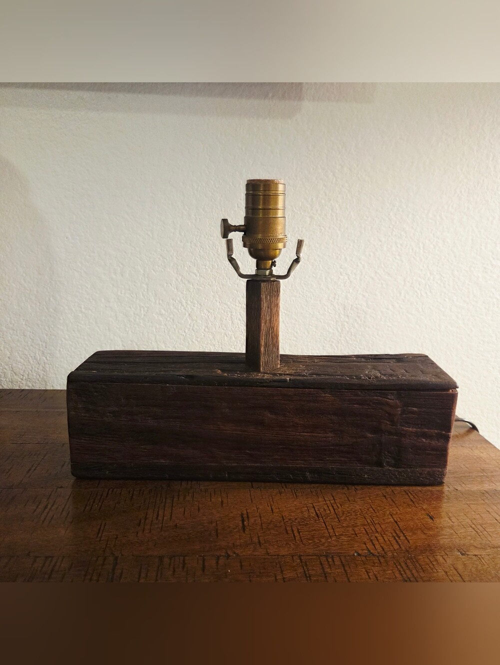 Primitive Style Solid Wood Farmhouse Rustic Brutalist Industrial Table Lamp